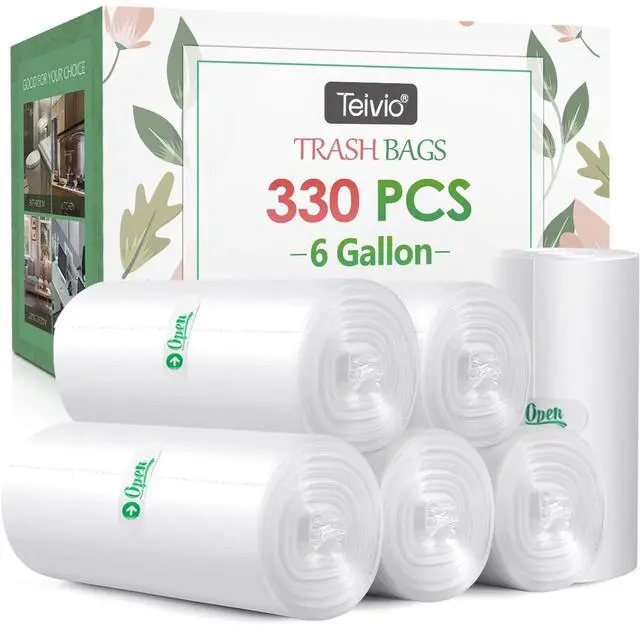 Main image of 6 Gallon 330 Counts Strong Trash Bags Garbage Bags , Bathroom Trash Can Bin Liners, Plastic Bags for home office kitchen, Clear