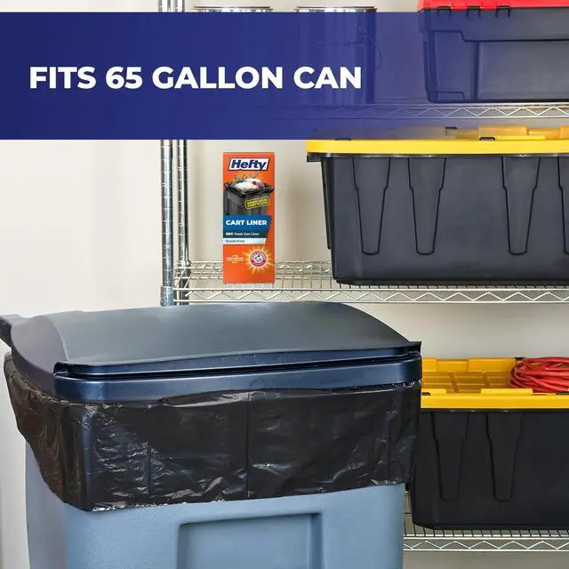 Alt view image 2 of 5 - Cart Liner Trash Bags, 65 Gallon, 10 Bags (Scent Free, ARM & HAMMER Odor Control, Drawstring)