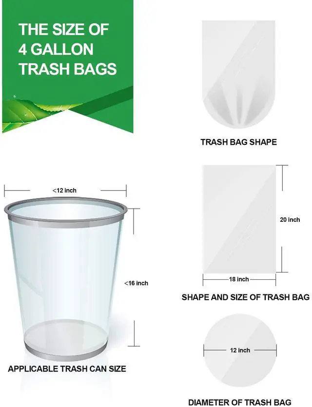 Alt view image 3 of 7 - Clear Small Trash Bags, 4 Gallon Garbage Bags, Wastebasket Bin Liners 330 Count Plastic Trash Bags for Bathroom Bedroom Office Trash Can 15 Liters - Durable & Thick Trash Bag