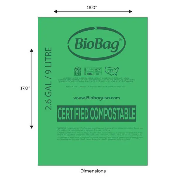 Alt view image 3 of 7 - 2.6 Gallon Compostable Food Scrap Bags , 100 Count, BPI Certified, Meets ASTM D6400 Standards, Made in USA, Kitchen Counter Bin Liners