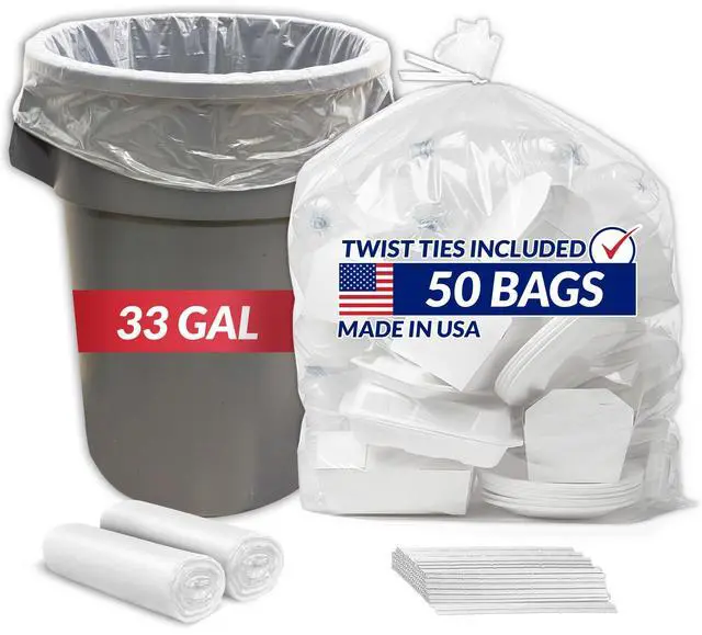 Main image of 33 Gallon Trash Bags Heavy Duty | 50 Trash Bags with Ties | Super Sizeable, Clear, Serious Garbage Cleanup