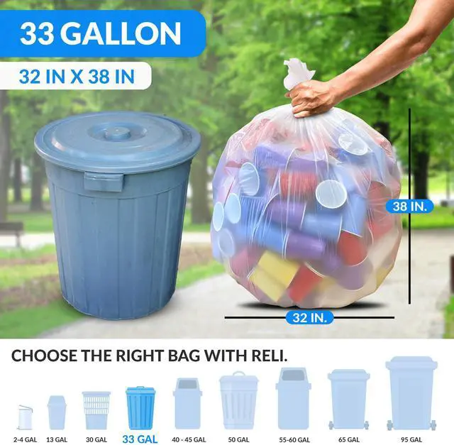 Alt view image 3 of 7 - 33 Gallon Trash Bags Heavy Duty | 50 Trash Bags with Ties | Super Sizeable, Clear, Serious Garbage Cleanup