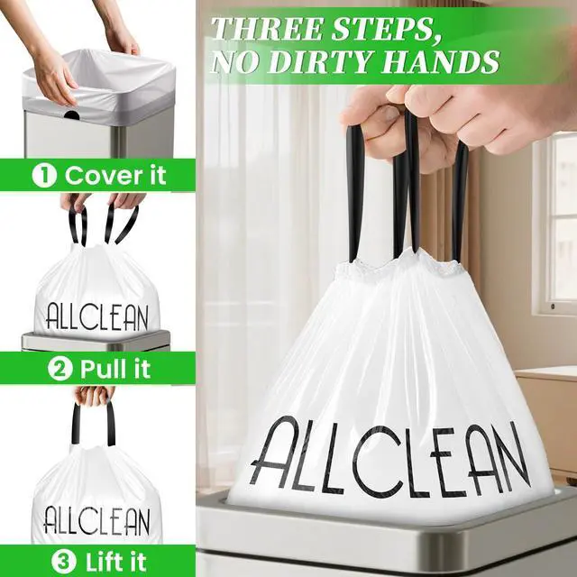 Alt view image 3 of 7 - Trash Bags 15 Gallon Tall Kitchen Drawstring Garbage Bags,Fit 13-15 Gal Bins,Extra Strong&Leak-Proof,Unscented&Recyclable Trash Can Liners for Home Office Industrial Bathroom Garden Lawn