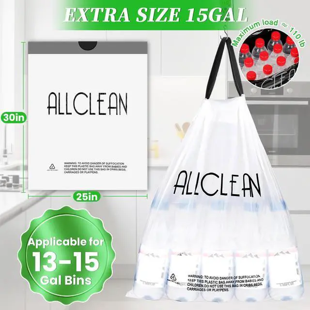 Alt view image 6 of 7 - Trash Bags 15 Gallon Tall Kitchen Drawstring Garbage Bags,Fit 13-15 Gal Bins,Extra Strong&Leak-Proof,Unscented&Recyclable Trash Can Liners for Home Office Industrial Bathroom Garden Lawn