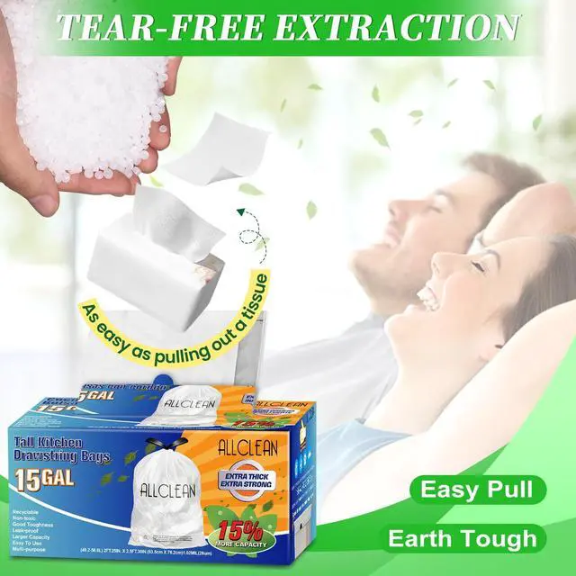 Alt view image 7 of 7 - Trash Bags 15 Gallon Tall Kitchen Drawstring Garbage Bags,Fit 13-15 Gal Bins,Extra Strong&Leak-Proof,Unscented&Recyclable Trash Can Liners for Home Office Industrial Bathroom Garden Lawn