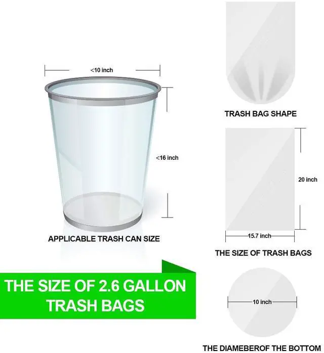 Alt view image 5 of 6 - Small Clear Trash Bags 2.6 Gallon Garbage Bags Wastebasket Bin Liners 220 Count Plastic Trash Bags for Bathroom Bedroom Office Garbage Can (220 count)