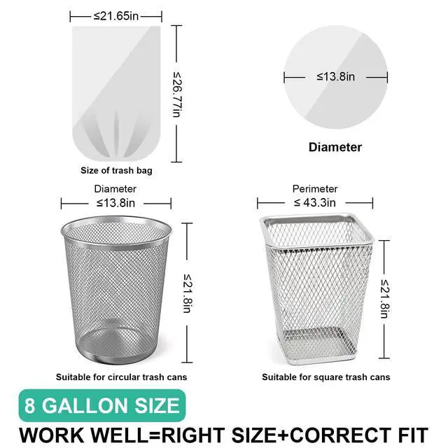 Alt view image 2 of 6 - Medium 8 Gallon Trash Bags Unscented, 0.94 Mil, Clear, 120 Count