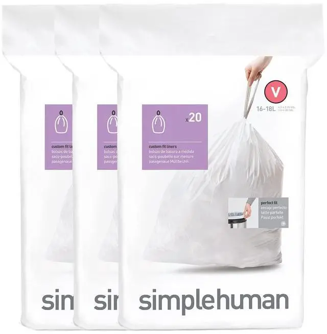 Main image of Code V 60 Count, Dispenser Pack Custom Fit Liners, Drawstring Trash Bags, 16-18 Liter / 4.2-4.8 Gallon, White