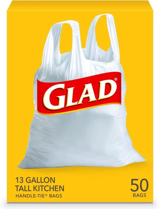 Main image of Tall Kitchen Trash Bags 13 Gallon, Unscented Garbage Bags, Handle-Tie, 50 Count