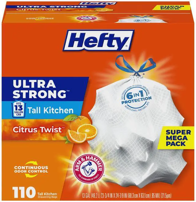 Main image of Ultra Strong 13 Gallon Trash Bags, Tall Kitchen Trash Bags 13 Gallon Size, Drawstring Closure, Continuous Odor Control, White, Citrus Twist Scent, 110 Bags