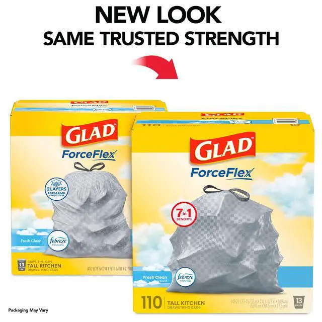 Alt view image 2 of 7 - Tall Kitchen Drawstring Trash Bags - Odorshield 13 Gallon White Trash Bag, Febreze Fresh Clean, 110 Count
