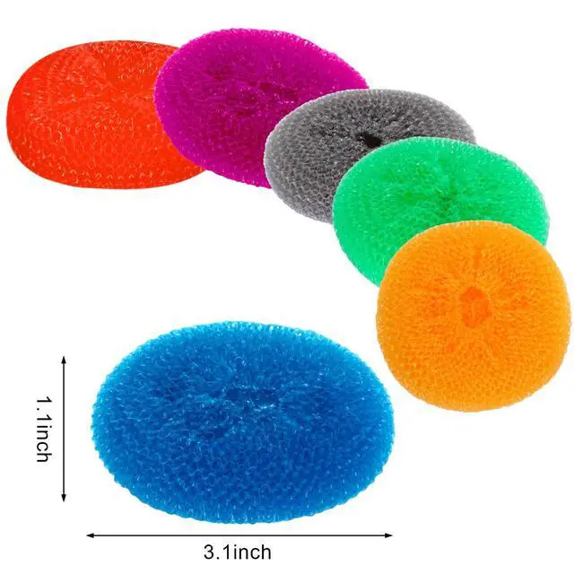Alt view image 2 of 7 - 15 Pieces Plastic Dish Scrubbers for Dishes Pot Round Nylon Pad, Mesh Scouring Non Scratch Pads (Rainbow Colors)