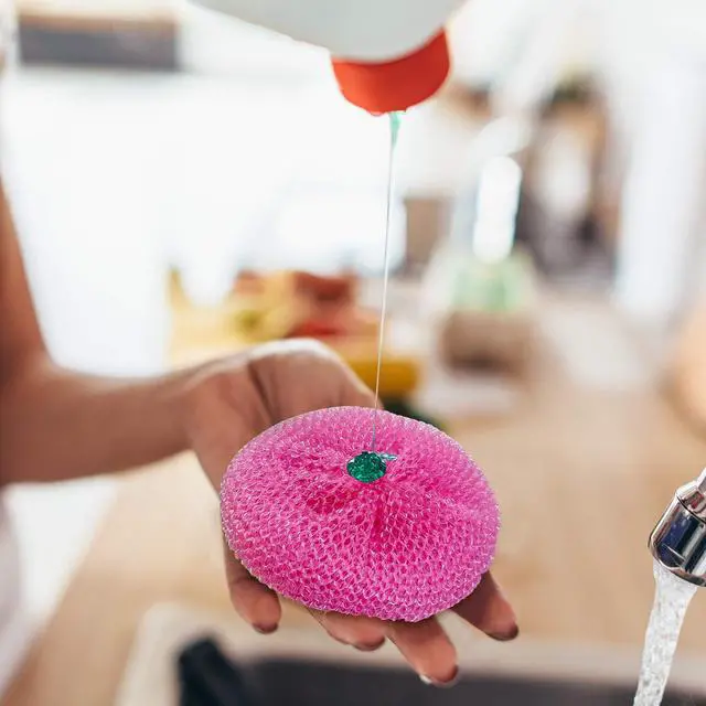 Alt view image 3 of 7 - 15 Pieces Plastic Dish Scrubbers for Dishes Pot Round Nylon Pad, Mesh Scouring Non Scratch Pads (Rainbow Colors)