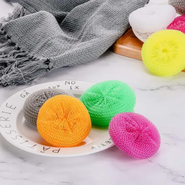 Alt view image 4 of 7 - 15 Pieces Plastic Dish Scrubbers for Dishes Pot Round Nylon Pad, Mesh Scouring Non Scratch Pads (Rainbow Colors)