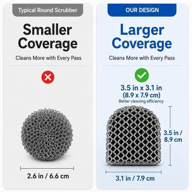 Alt view image 3 of 7 - Cast Iron Scrubber and Scraper | 316 Chainmail Scrubber for Cast Iron Pan