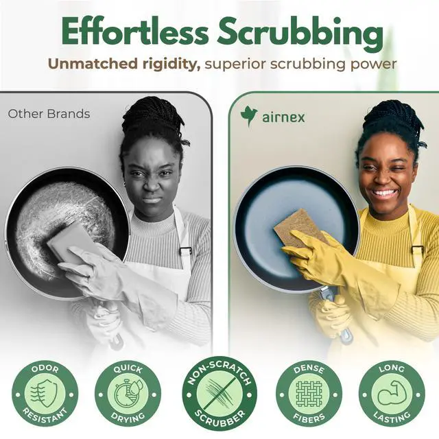 Alt view image 3 of 6 - Based Scouring Pads for Dishes - Coconut Husk Non Scratch Scrub Pads - Natural Kitchen Scrubbing Pads for Pots & Pans - Eco Friendly & Non Abrasive Dish Scrubber Pads - Pack of 24