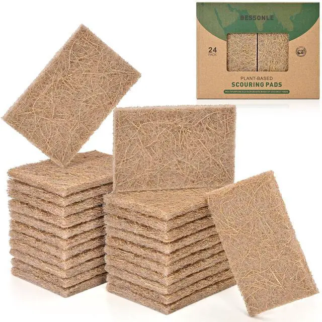Main image of 24 Pack Natural Scouring Pads - Heavy Duty Scrubbing Pads for Dishes - Non-Scratch - Reusable - Natural, Eco-Friendly, Biodegradable Sisal Fibers Sponges for Dishes, Compostable