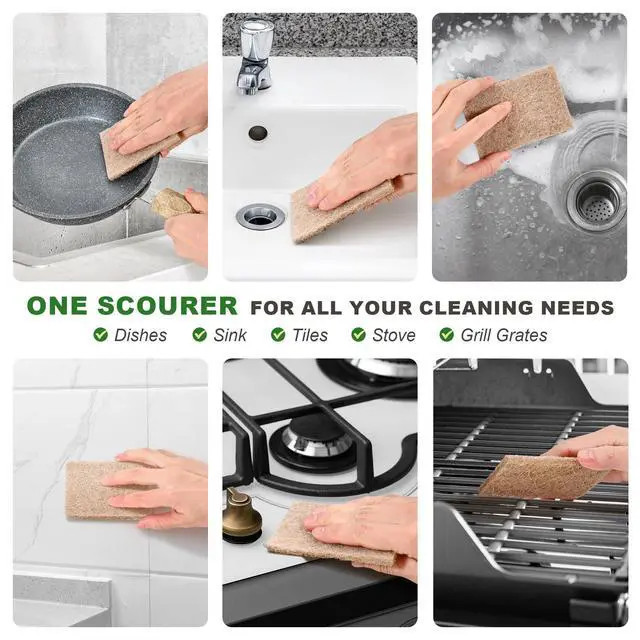 Alt view image 6 of 7 - 24 Pack Natural Scouring Pads - Heavy Duty Scrubbing Pads for Dishes - Non-Scratch - Reusable - Natural, Eco-Friendly, Biodegradable Sisal Fibers Sponges for Dishes, Compostable