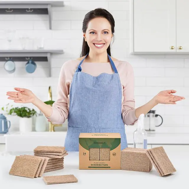Alt view image 7 of 7 - 24 Pack Natural Scouring Pads - Heavy Duty Scrubbing Pads for Dishes - Non-Scratch - Reusable - Natural, Eco-Friendly, Biodegradable Sisal Fibers Sponges for Dishes, Compostable