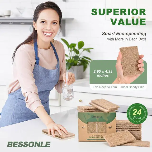 Alt view image 5 of 7 - 24 Pack Natural Scouring Pads - Heavy Duty Scrubbing Pads for Dishes - Non-Scratch - Reusable - Natural, Eco-Friendly, Biodegradable Sisal Fibers Sponges for Dishes, Compostable