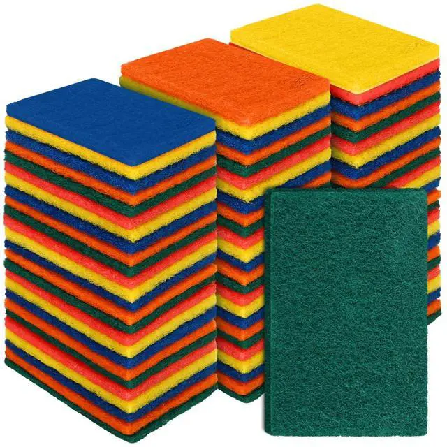 Main image of 100 Pcs Heavy Duty Scouring Pads Non Scratch Household Scrub Pads for Cleaning Reusable Pan Scrubber Anti Grease Scrubbing Pads for Dish Kitchen Metal Grills, 4.3 x 3 x 0.3 in (Multicolor)