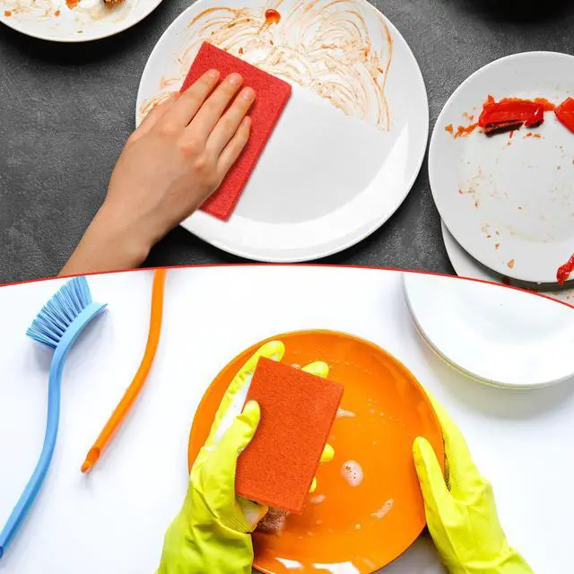 Alt view image 4 of 6 - 100 Pcs Heavy Duty Scouring Pads Non Scratch Household Scrub Pads for Cleaning Reusable Pan Scrubber Anti Grease Scrubbing Pads for Dish Kitchen Metal Grills, 4.3 x 3 x 0.3 in (Multicolor)