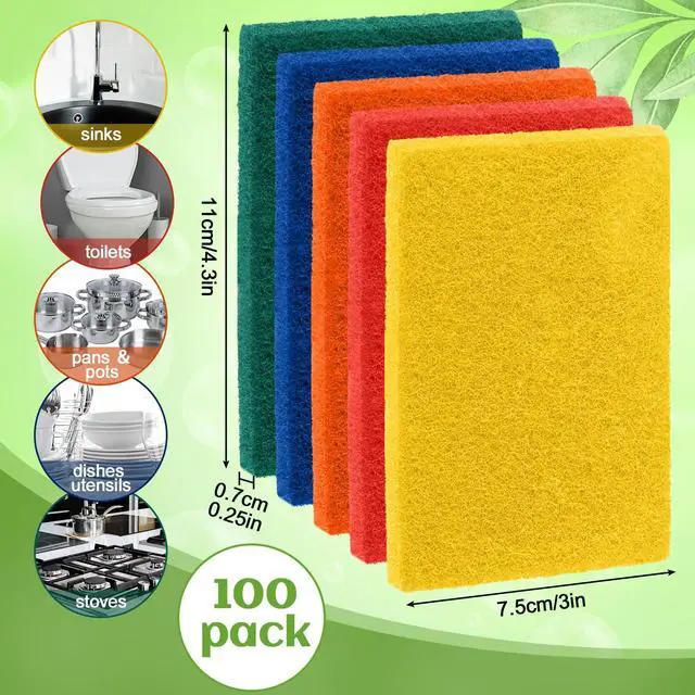 Alt view image 2 of 6 - 100 Pcs Heavy Duty Scouring Pads Non Scratch Household Scrub Pads for Cleaning Reusable Pan Scrubber Anti Grease Scrubbing Pads for Dish Kitchen Metal Grills, 4.3 x 3 x 0.3 in (Multicolor)