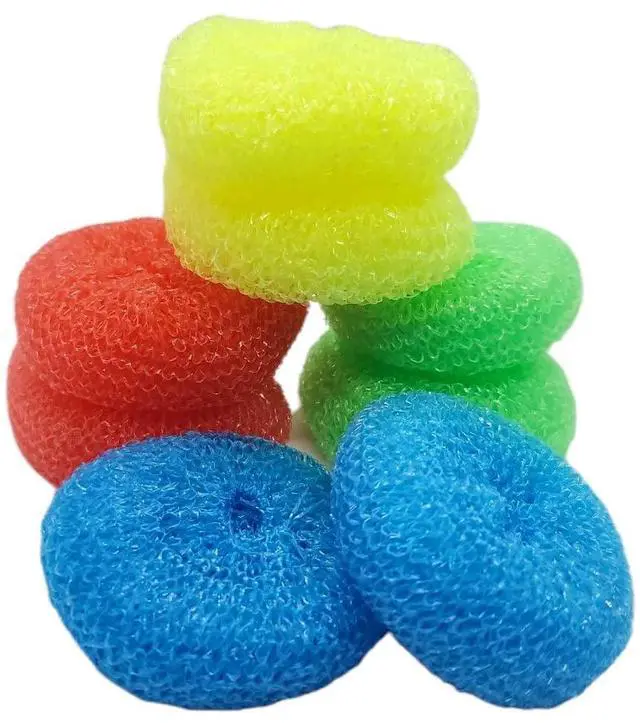 Alt view image 2 of 4 - Durable Non-Scratch Nylon Scouring Pads | Round All-Surface Cleaning Pads | Multi-Use Kitchen Scrubbers | Safe for Non-Stick Cookware | 8-Pack Random Colors