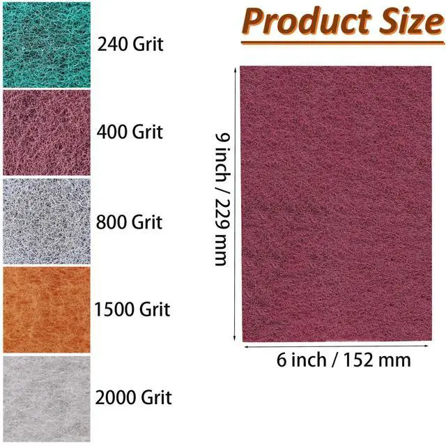Alt view image 2 of 7 - 15 Pack 6 x 9 Inch Hand Pads Coarse Medium Fine Superfine 5 Different Specifications Assortment General Purpose Scouring Pad Ideal for Garden Tools and Grills,Automotive Body Tools