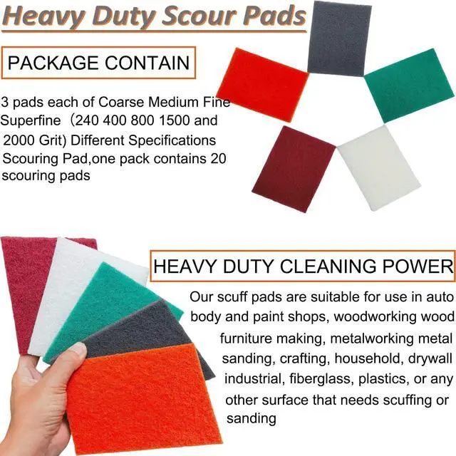 Alt view image 4 of 7 - 15 Pack 6 x 9 Inch Hand Pads Coarse Medium Fine Superfine 5 Different Specifications Assortment General Purpose Scouring Pad Ideal for Garden Tools and Grills,Automotive Body Tools