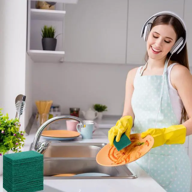 Alt view image 2 of 7 - 100 Pcs Heavy Duty Scouring Pads Non Scratch Household Scrub Pads for Cleaning Reusable Pan Scrubber Anti Grease Scrubbing Pads for Dish Kitchen Metal Grills, 4.3 x 3 x 0.3 in (Green)