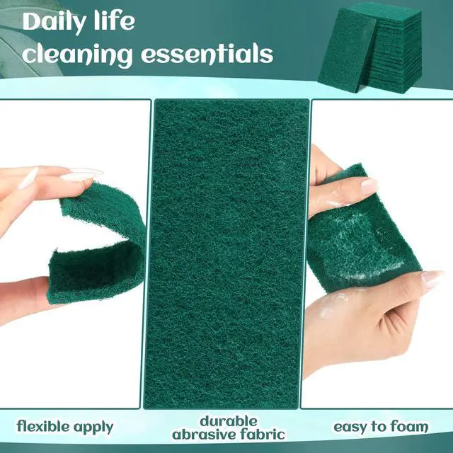 Alt view image 4 of 7 - 100 Pcs Heavy Duty Scouring Pads Non Scratch Household Scrub Pads for Cleaning Reusable Pan Scrubber Anti Grease Scrubbing Pads for Dish Kitchen Metal Grills, 4.3 x 3 x 0.3 in (Green)
