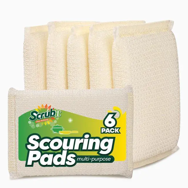 Main image of 6 Scrub Sponges Kitchen , Multi-Purpose Scouring Pads, Non-Scratch Cleaning Sponges for Dishes, Pots & Non-Stick Cookware - Long Lasting Dish Scrubbers for Kitchen, Bathroom & More