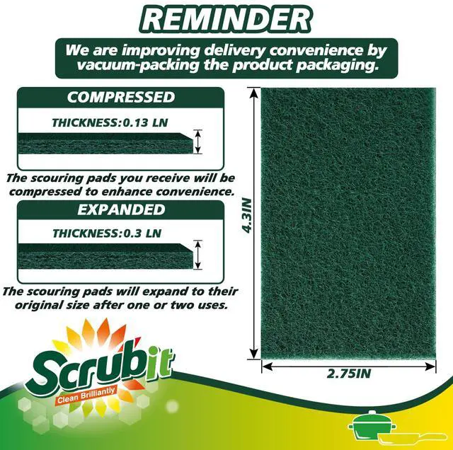 Alt view image 5 of 6 - Scouring Pads - Heavy Duty Scrub Pads for Cleaning Dishes - Non-Scratch - Reusable - Green (50, Green)