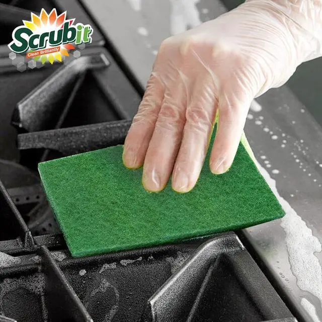 Alt view image 2 of 7 - Scouring Pads - Heavy Duty Household Cleaning Scrubber with Non-Scratch Anti-Grease Technology - Reusable Scrubbing Pads Green, 6 Pack