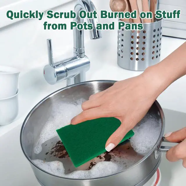 Alt view image 3 of 7 - 40 Pcs Scouring Pad, Dish Scrubber Scouring Pads,4 x 6 inch Green Reusable Household Scrub Pads for Dishes, Kitchen Scrubbers & Metal Grills