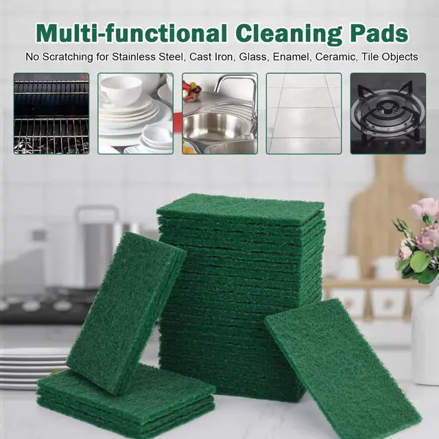 Alt view image 7 of 7 - 40 Pcs Scouring Pad, Dish Scrubber Scouring Pads,4 x 6 inch Green Reusable Household Scrub Pads for Dishes, Kitchen Scrubbers & Metal Grills