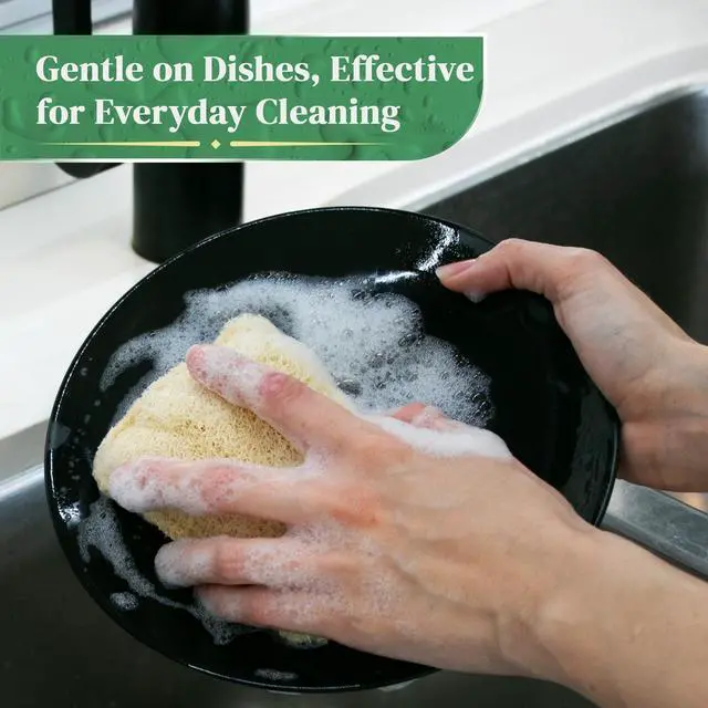 Alt view image 4 of 7 - Natural Loofah Kitchen Sponge (3 Pack) - Natural Sponges for Dishes - Eco Friendly and Compostable Sponges - Biodegradable Plant Based Kitchen Dish Sponge - Plastic Free Dish Scrubber