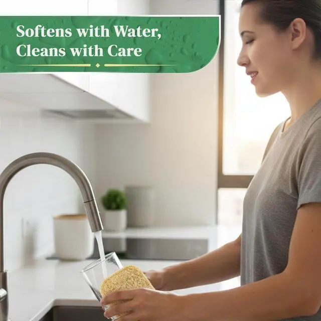 Alt view image 6 of 7 - Natural Loofah Kitchen Sponge (3 Pack) - Natural Sponges for Dishes - Eco Friendly and Compostable Sponges - Biodegradable Plant Based Kitchen Dish Sponge - Plastic Free Dish Scrubber