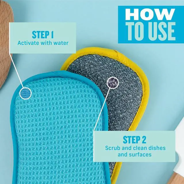 Alt view image 2 of 6 - Washing Up Scrub Pad - Microfiber Sponge for Cleaning, Reusable Kitchen Sponge for Dishes & Sink, Non Scratch, Multi Purpose Scrubber, Machine Washable - 4 Pack