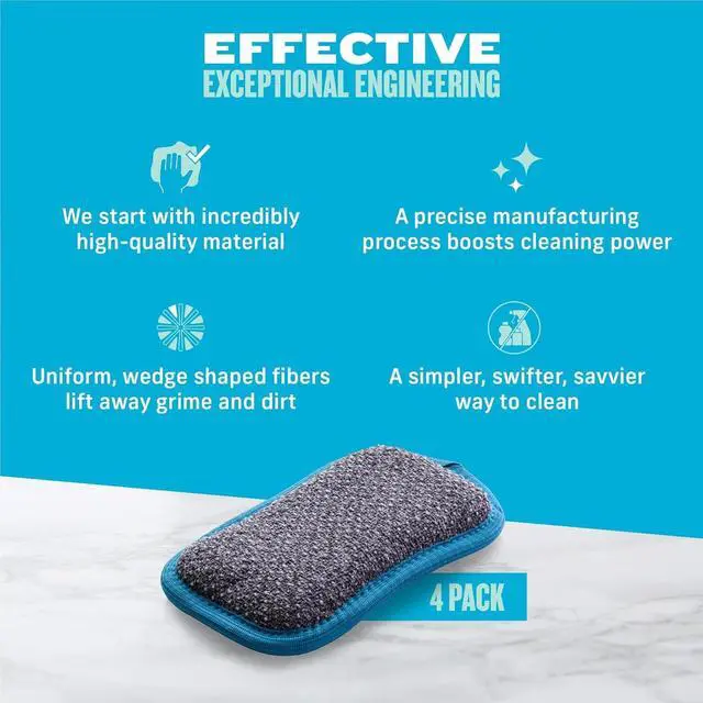 Alt view image 6 of 6 - Washing Up Scrub Pad - Microfiber Sponge for Cleaning, Reusable Kitchen Sponge for Dishes & Sink, Non Scratch, Multi Purpose Scrubber, Machine Washable - 4 Pack
