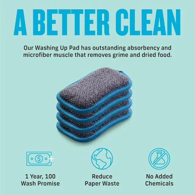 Alt view image 4 of 6 - Washing Up Scrub Pad - Microfiber Sponge for Cleaning, Reusable Kitchen Sponge for Dishes & Sink, Non Scratch, Multi Purpose Scrubber, Machine Washable - 4 Pack