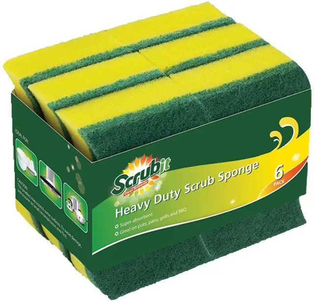 Main image of (6 Pack) Heavy Duty Scrub Sponges Kitchen Dish, Sink and Bathroom Cleaning Scrubber Sponge - with Non-Smell Scouring Pad
