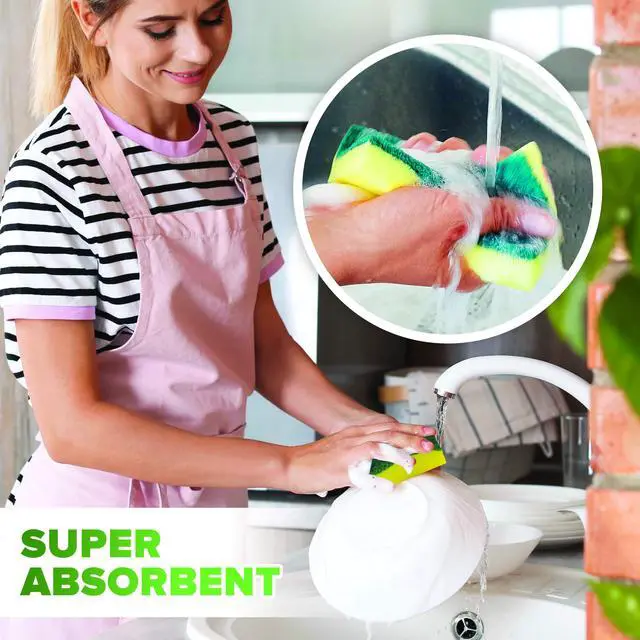 Alt view image 5 of 7 - (6 Pack) Heavy Duty Scrub Sponges Kitchen Dish, Sink and Bathroom Cleaning Scrubber Sponge - with Non-Smell Scouring Pad