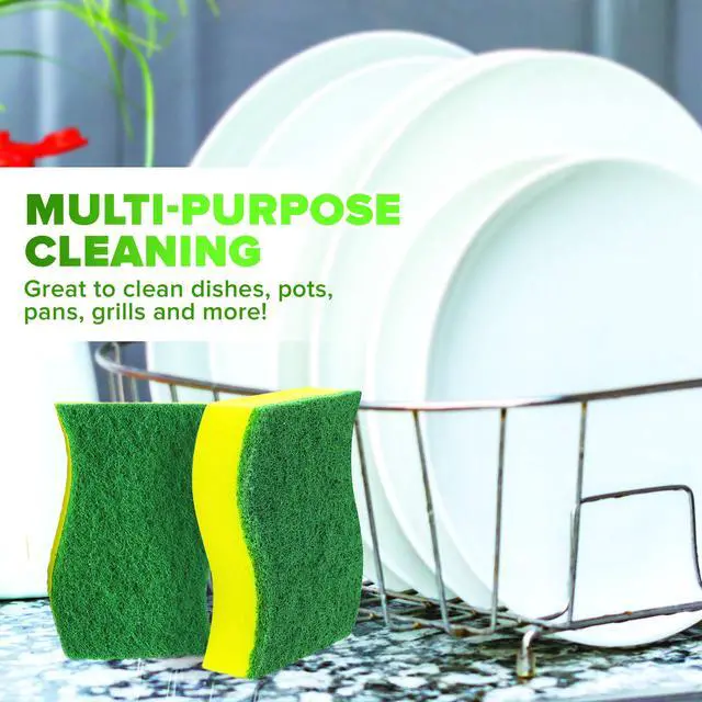 Alt view image 7 of 7 - (6 Pack) Heavy Duty Scrub Sponges Kitchen Dish, Sink and Bathroom Cleaning Scrubber Sponge - with Non-Smell Scouring Pad