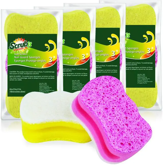 Main image of Scrub Sponge Multipurpose Cellulose Cleaning Sponges with Non Scratch Scouring Pad for Dishes, Pots, Pans, Glass Cooktop - Super Absorbent - Unique Shape to Protect Nails: 12 Pack