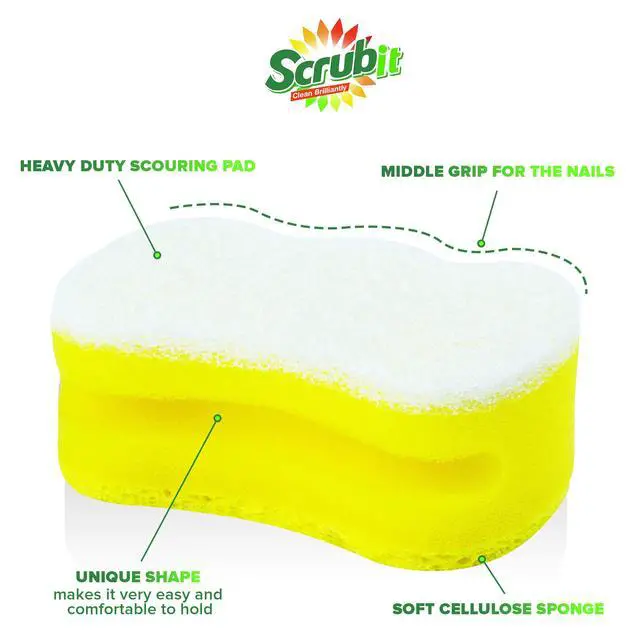 Alt view image 2 of 7 - Scrub Sponge Multipurpose Cellulose Cleaning Sponges with Non Scratch Scouring Pad for Dishes, Pots, Pans, Glass Cooktop - Super Absorbent - Unique Shape to Protect Nails: 12 Pack