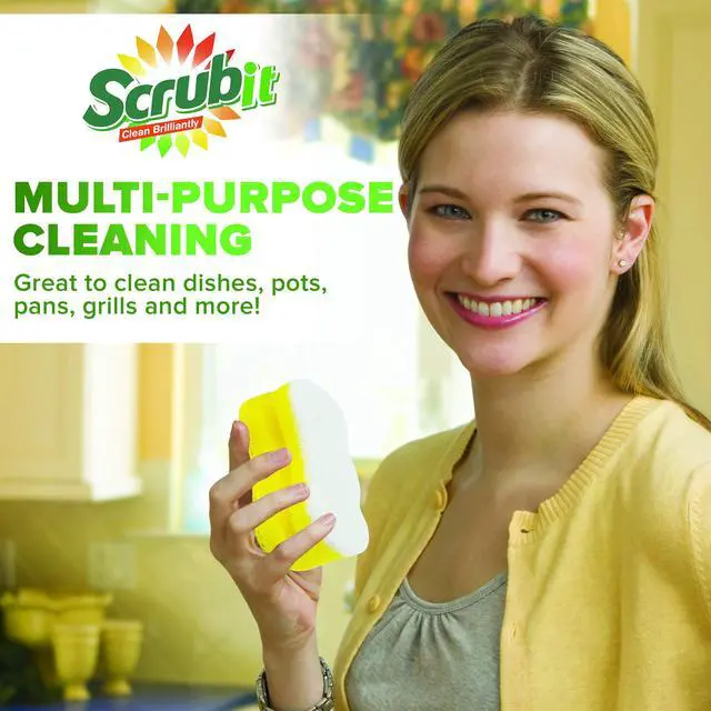 Alt view image 3 of 7 - Scrub Sponge Multipurpose Cellulose Cleaning Sponges with Non Scratch Scouring Pad for Dishes, Pots, Pans, Glass Cooktop - Super Absorbent - Unique Shape to Protect Nails: 12 Pack