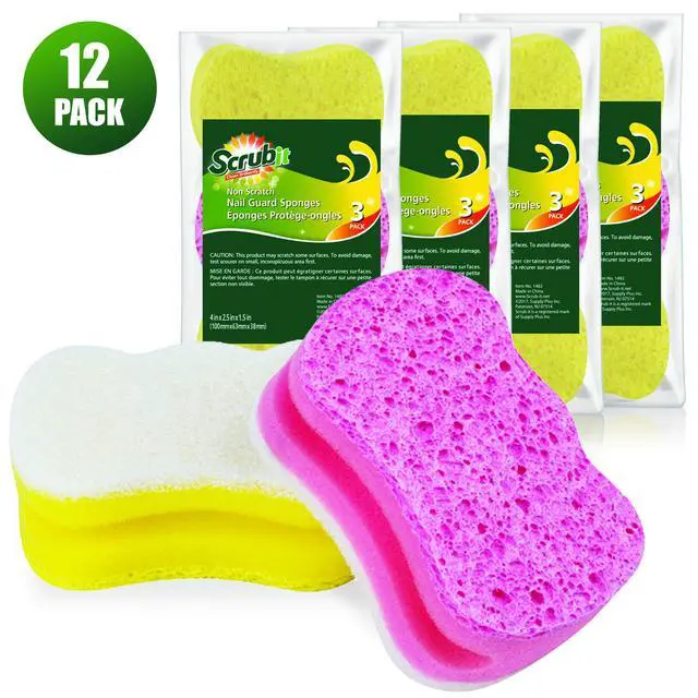 Alt view image 4 of 7 - Scrub Sponge Multipurpose Cellulose Cleaning Sponges with Non Scratch Scouring Pad for Dishes, Pots, Pans, Glass Cooktop - Super Absorbent - Unique Shape to Protect Nails: 12 Pack