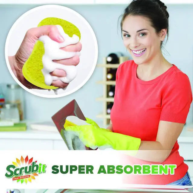 Alt view image 5 of 7 - Scrub Sponge Multipurpose Cellulose Cleaning Sponges with Non Scratch Scouring Pad for Dishes, Pots, Pans, Glass Cooktop - Super Absorbent - Unique Shape to Protect Nails: 12 Pack